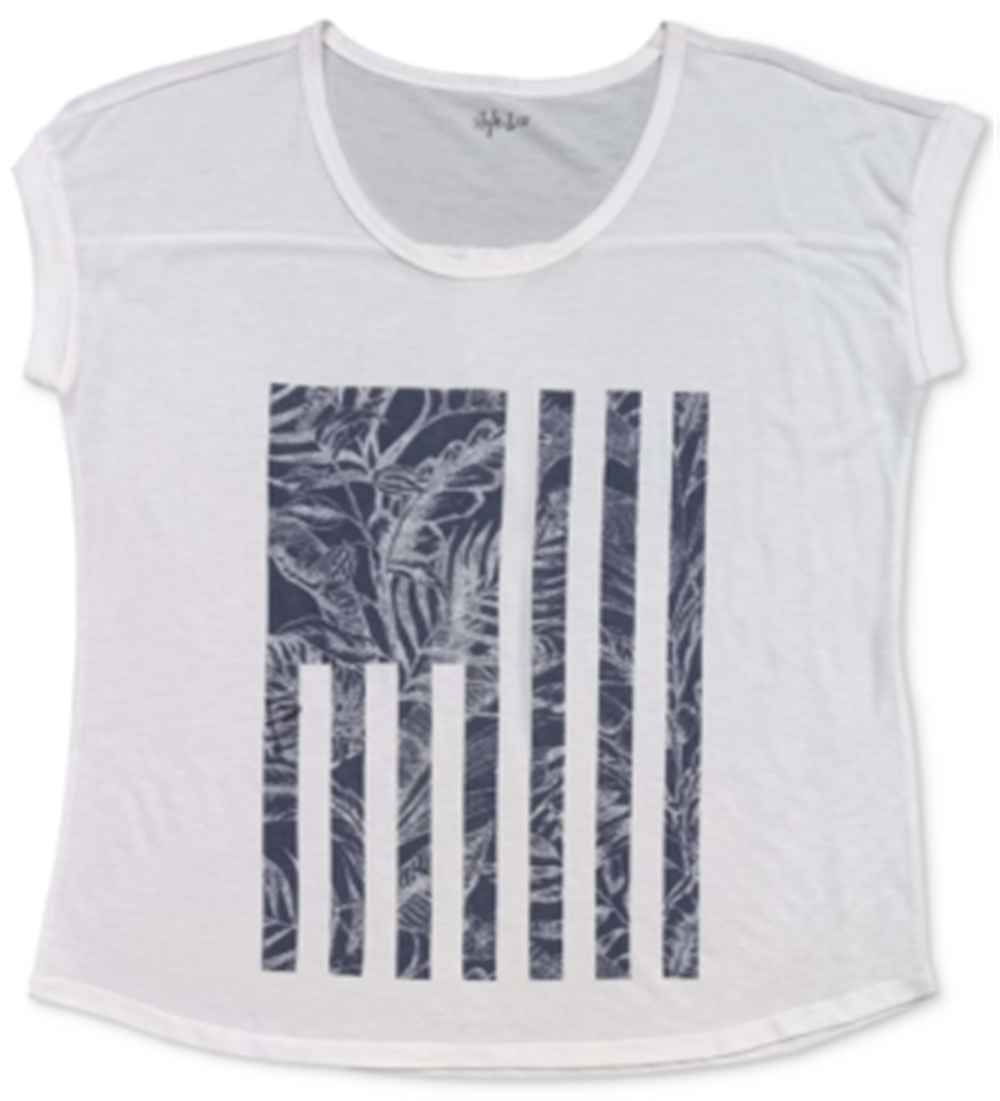 Style & Co Women's Tropical Flag Graphic T-Shirt White Size Small