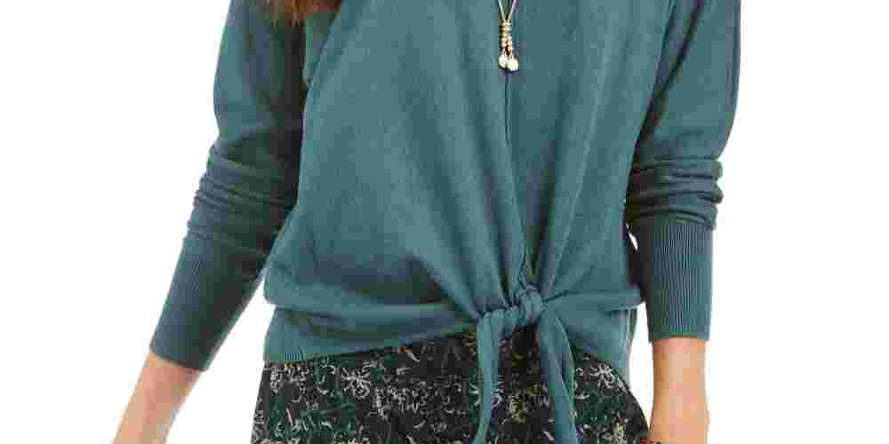 Style & Co Women's Tie Front Sweater Green Size Medium