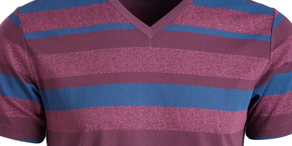 American Rag Men's Striped V Neck T-Shirt Wine Multi Size Medium