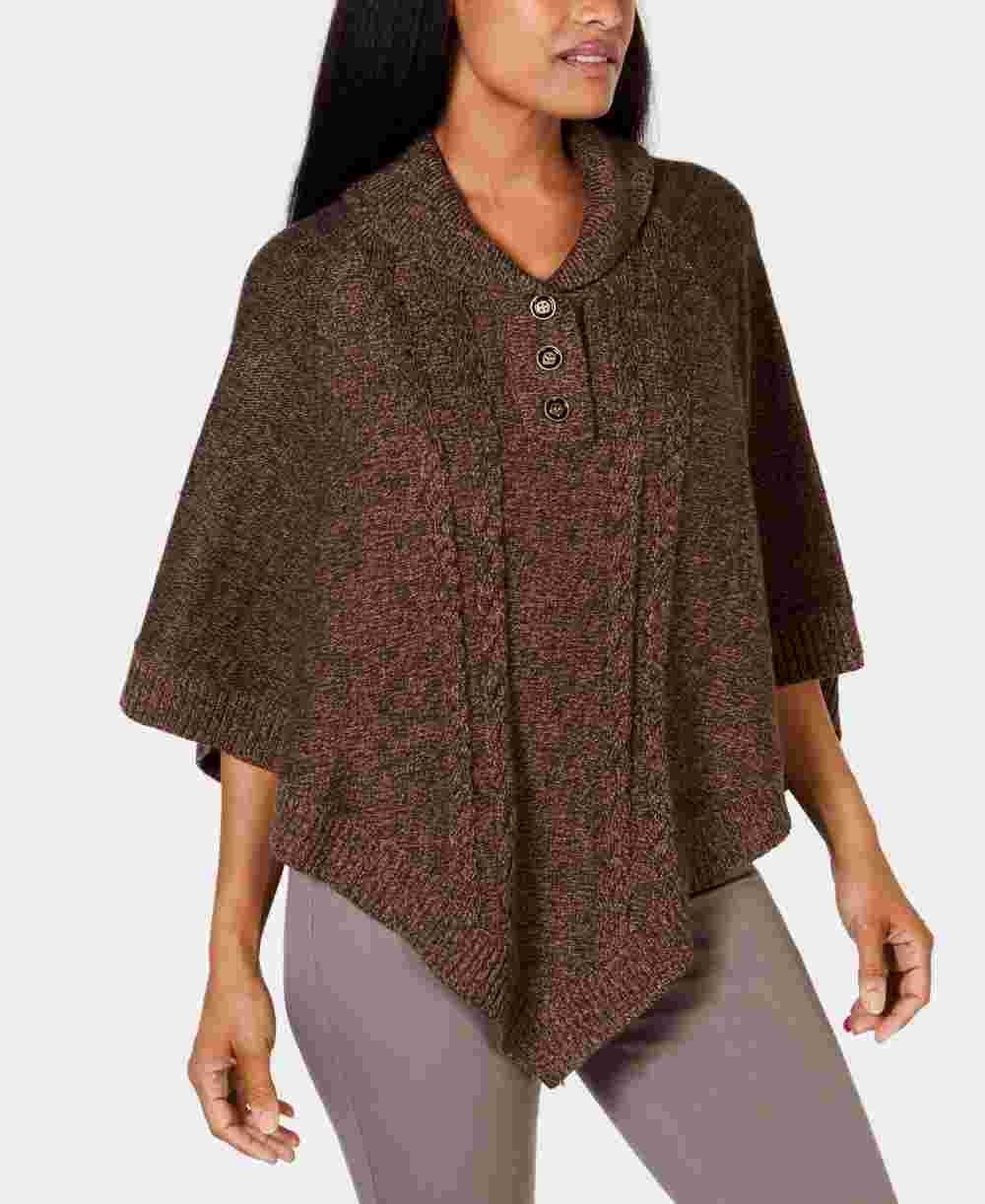 Karen Scott Women's Textured Short Sleeve Collared Poncho Sweater Red Size Small