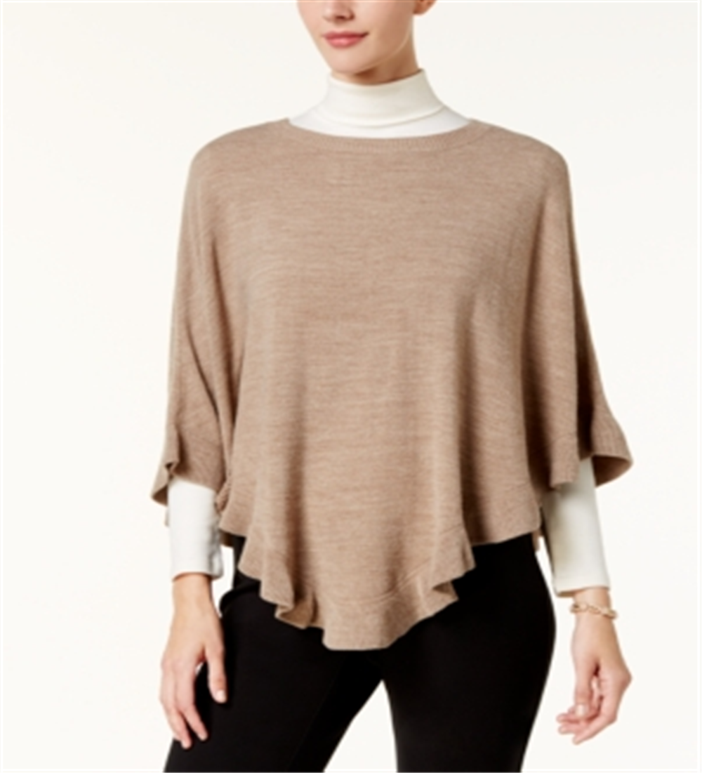Karen Scott Women's Asymmetric Ruffled Poncho Brown Size S/M