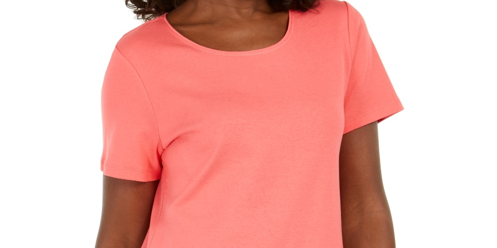 Karen Scott Women's Button Hem Scoop Neck Cotton Top Orange Size Large