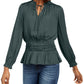 Current Air Women's Shirred Waist Split Neck Top Green Size Medium