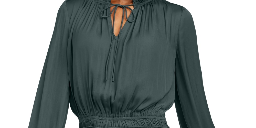 Current Air Women's Shirred Waist Split Neck Top Green Size Medium