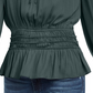Current Air Women's Shirred Waist Split Neck Top Green Size Medium
