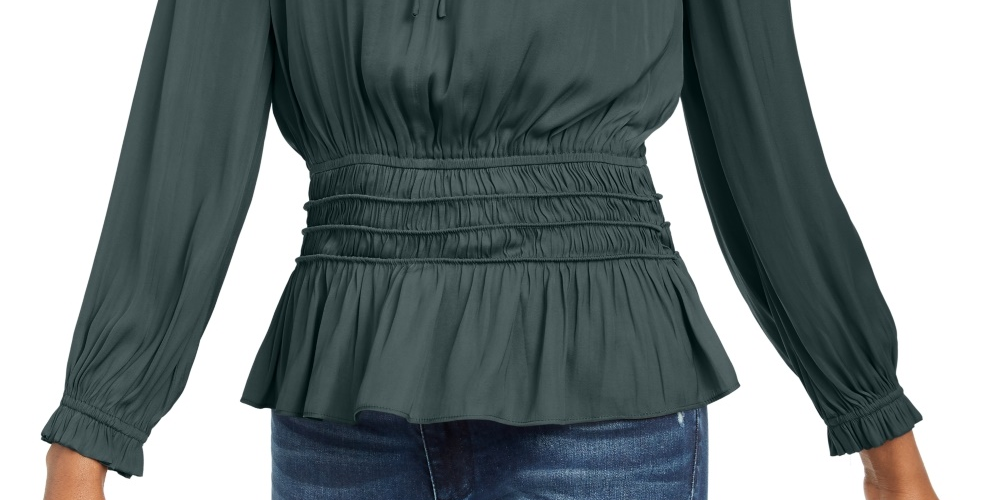 Current Air Women's Shirred Waist Split Neck Top Green Size Medium