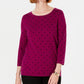 Karen Scott Women's Printed 3/4 Sleeve Sweater Past Red Size Petite Small