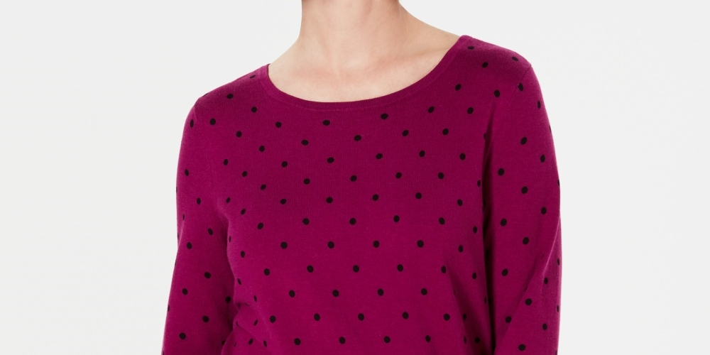 Karen Scott Women's Printed 3/4 Sleeve Sweater Past Red Size Petite Small