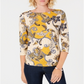 Charter Club Women's Pima Cotton Button Shoulder Print Top Yellow Size Petiter S/M