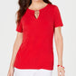 JM Collection Women's Embellished Keyhole Top Red Size Medium