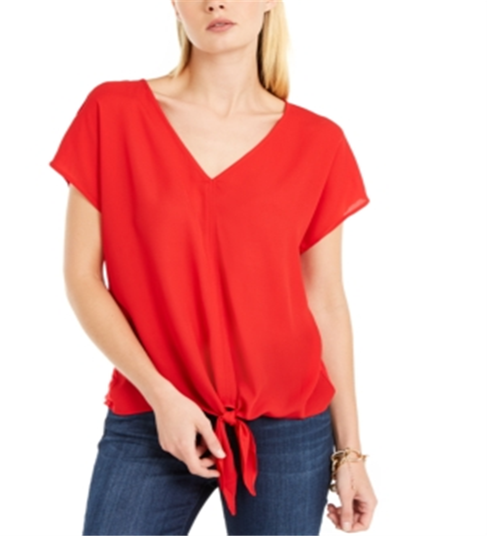 INC International Concepts Women's Tie Front Top Red Size Petite XL