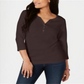 Karen Scott Women's Cotton Henley Top Brown Size Small