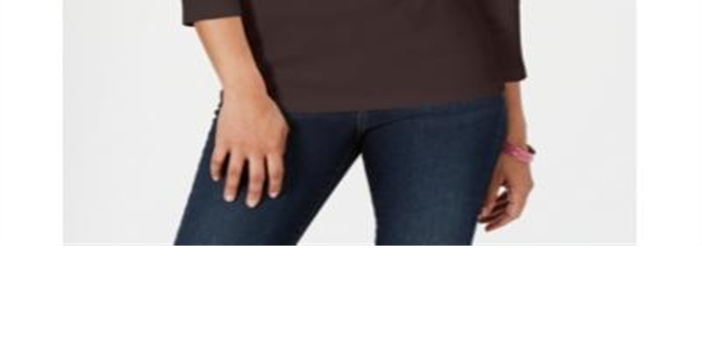 Karen Scott Women's Cotton Henley Top Brown Size Small