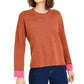 Bar III Women's Long Sleeve Jewel Neck Top Brown Size Small