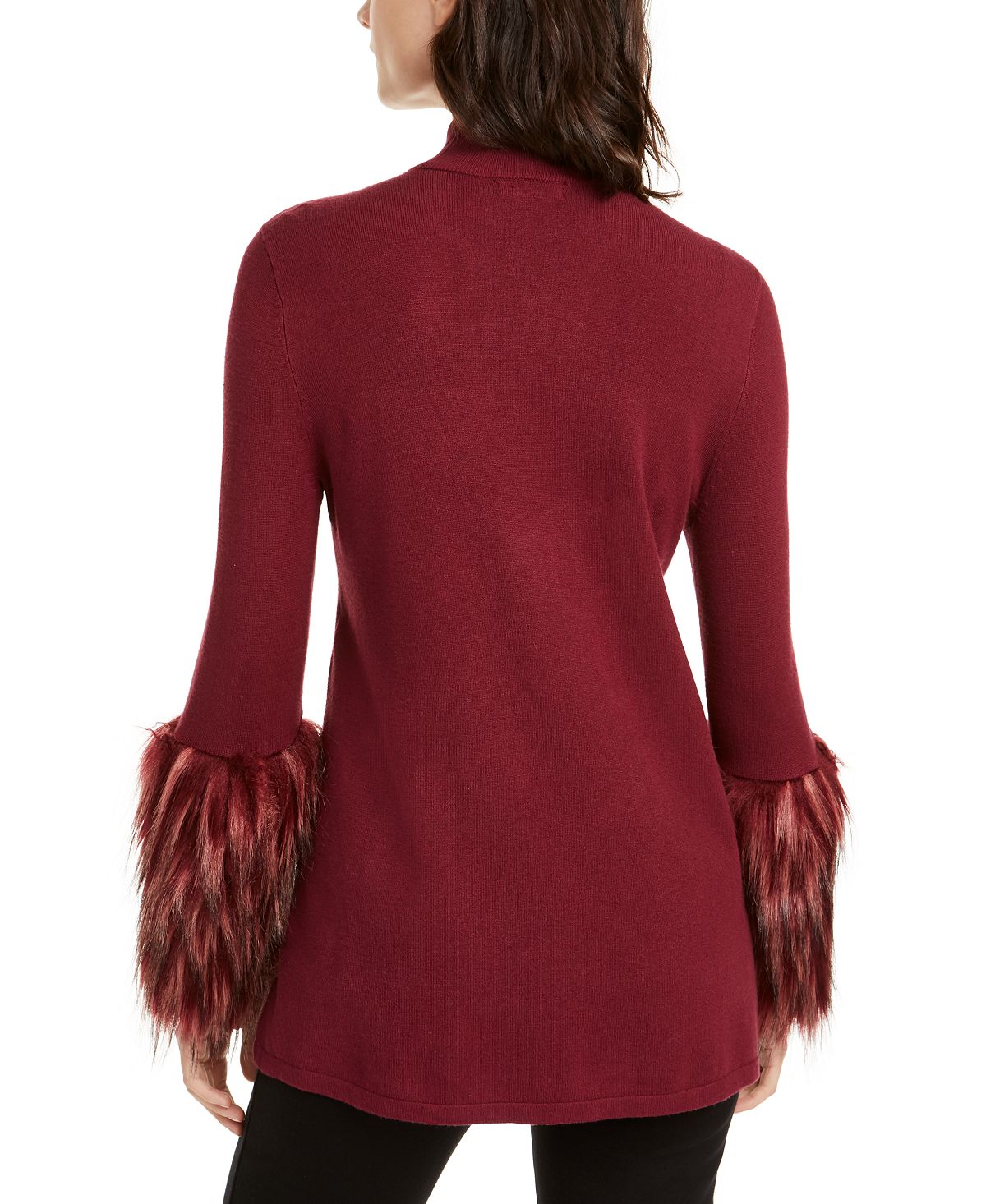Alfani Women's Mock Neck Sweater with Faux Fur Cuffs Red Size Petite