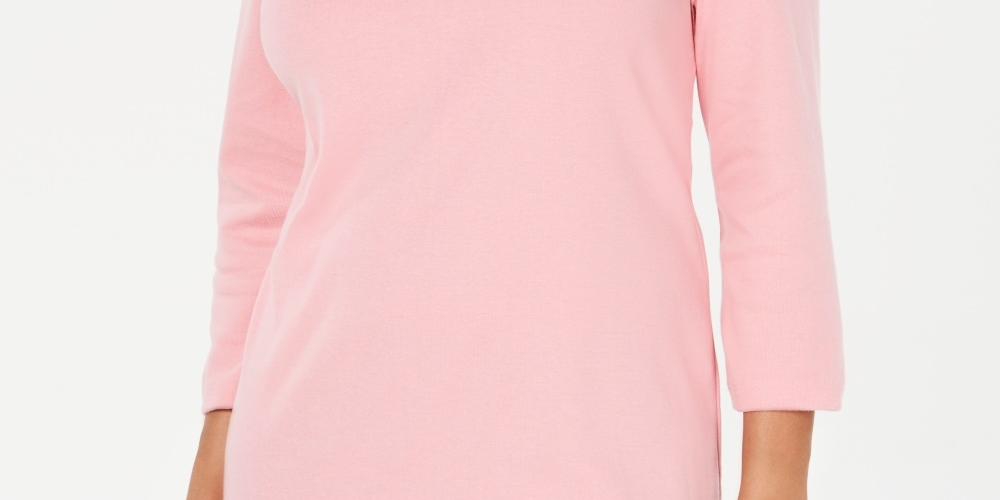 Karen Scott Women's Cotton Shawl Collar Button Top Pink Size Small