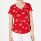 Style & Co Women's Printed V Neck T-Shirt Wine Size Petite Large