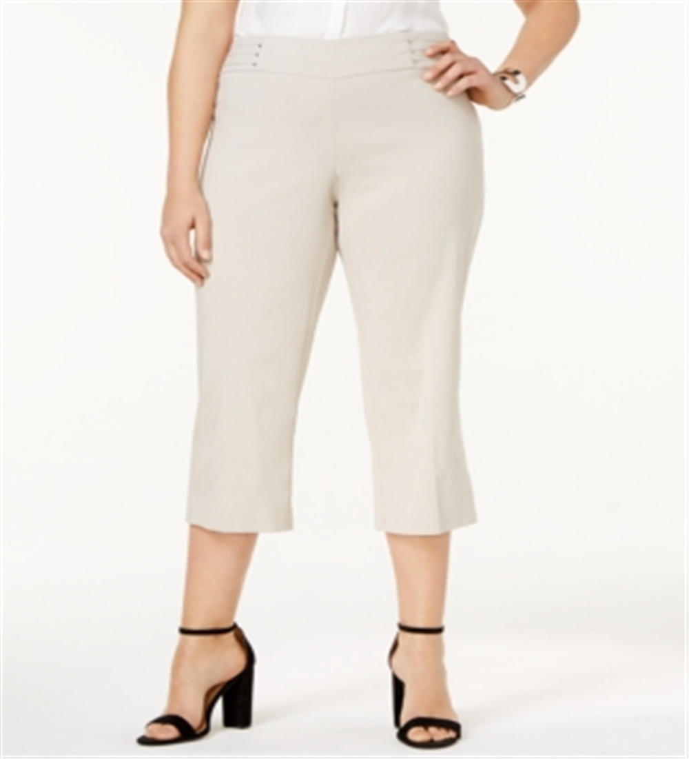 JM Collection Women's Plus Tummy Control Pull on Capri Pants Stonewall Size 0X