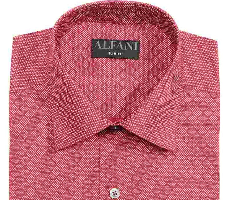 Alfani Men's Red Patterned Collared Dress Shirt Red Size 16.5- 32/33