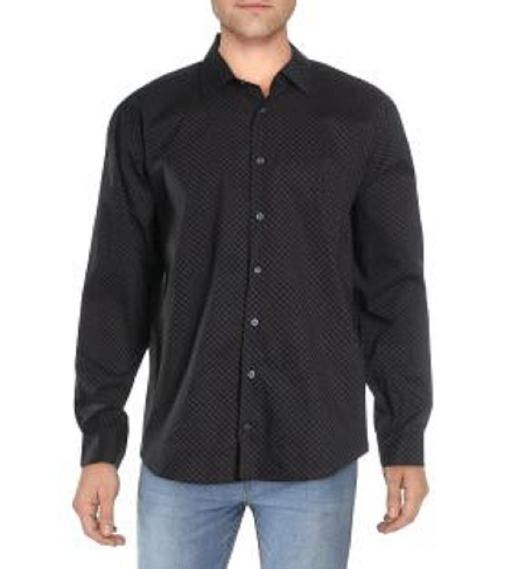 Alfani Men's Dress Shirt Black Large Regular Fit - All Black Size 16-16 1/2