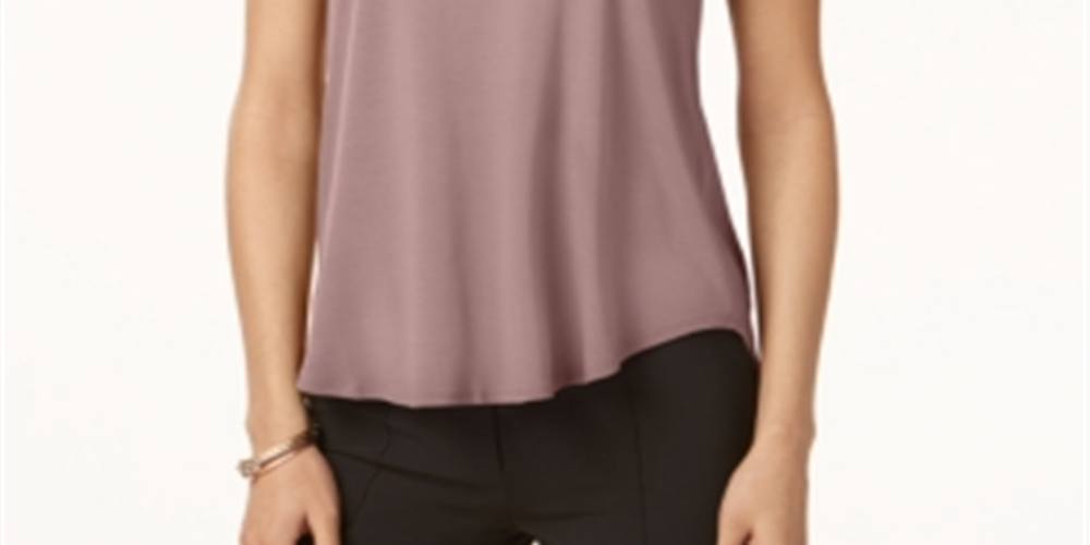 Alfani Women's Satin Trim High Low T-Shirt Pink Size Petite S/M