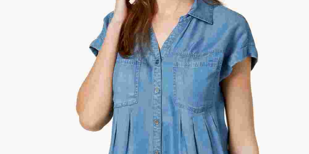 Style & Co Women's Pleated Cuffed Sleeve Top Blue Size X-Large