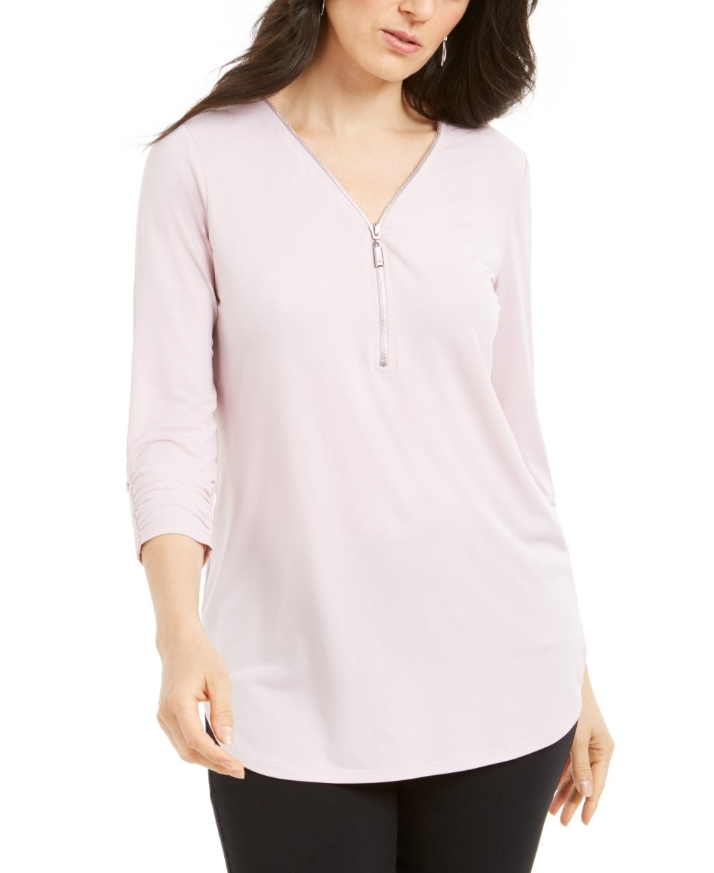 JM Collection Women's Zipper Trim Top Pink Size Petite Medium