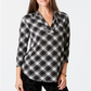 Charter Club Women's Printed Top Plaid Combo Black-White Size Petite S
