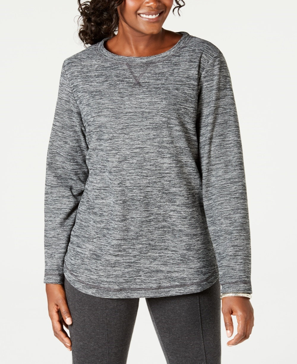 Karen Scott Women's Long Sleeve Spacedye Microfleece Top Charcoal Size X-Small