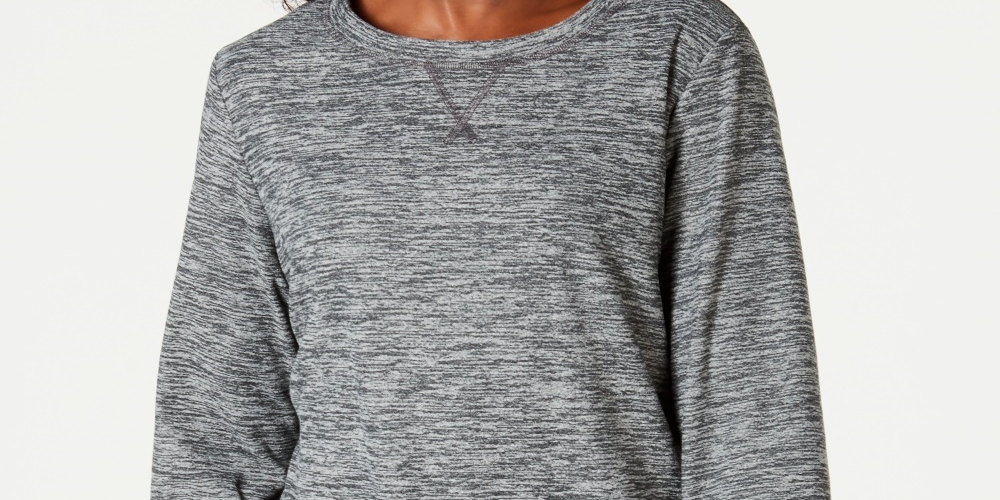Karen Scott Women's Long Sleeve Spacedye Microfleece Top Charcoal Size X-Small