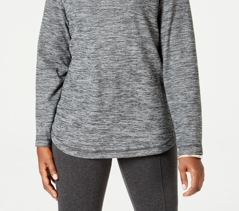 Karen Scott Women's Long Sleeve Spacedye Microfleece Top Charcoal Size X-Small