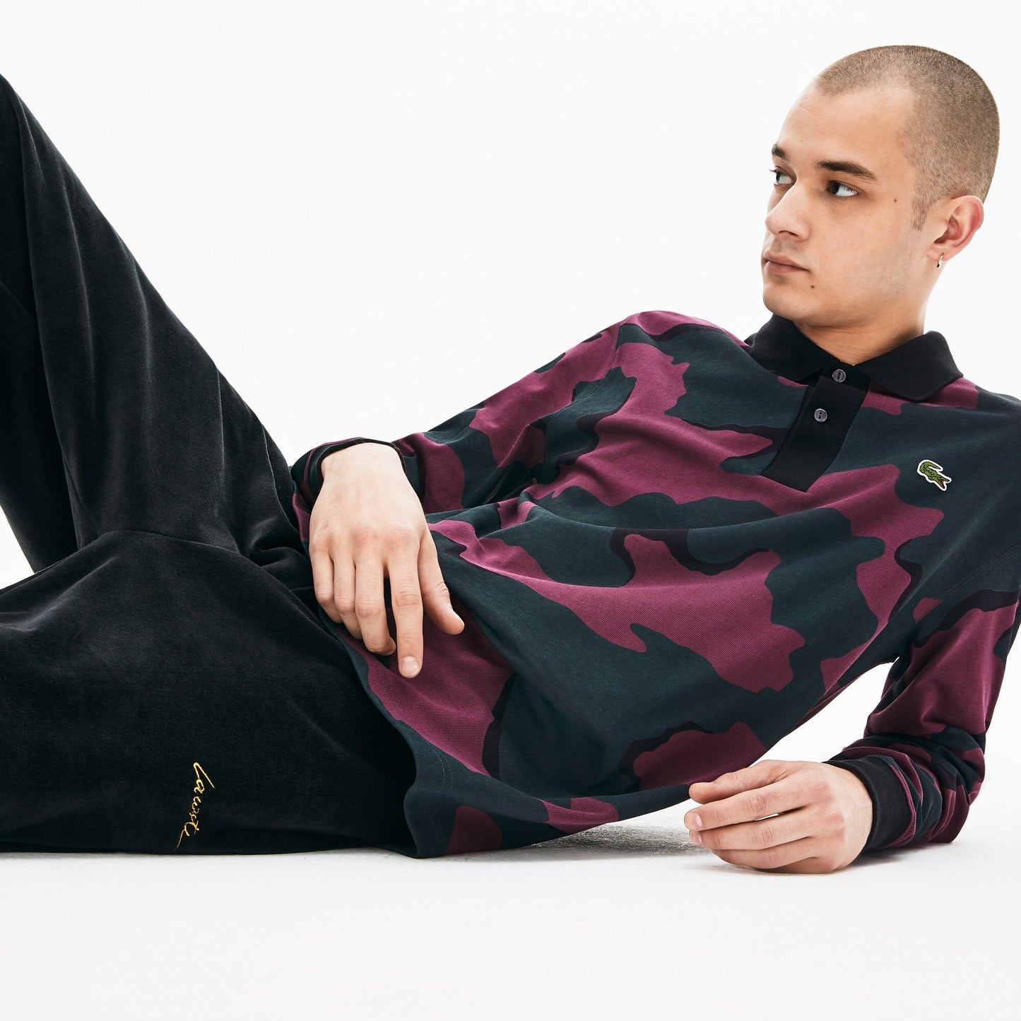 Lacoste Men's Loose Fit Camo Polo Shirt Berry Jam-Black Size X-Large