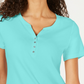 Karen Scott Women's Short Sleeve Henley Top  Blue Size Medium