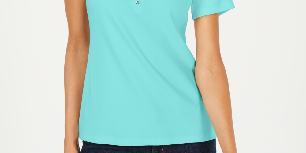 Karen Scott Women's Short Sleeve Henley Top  Blue Size Medium