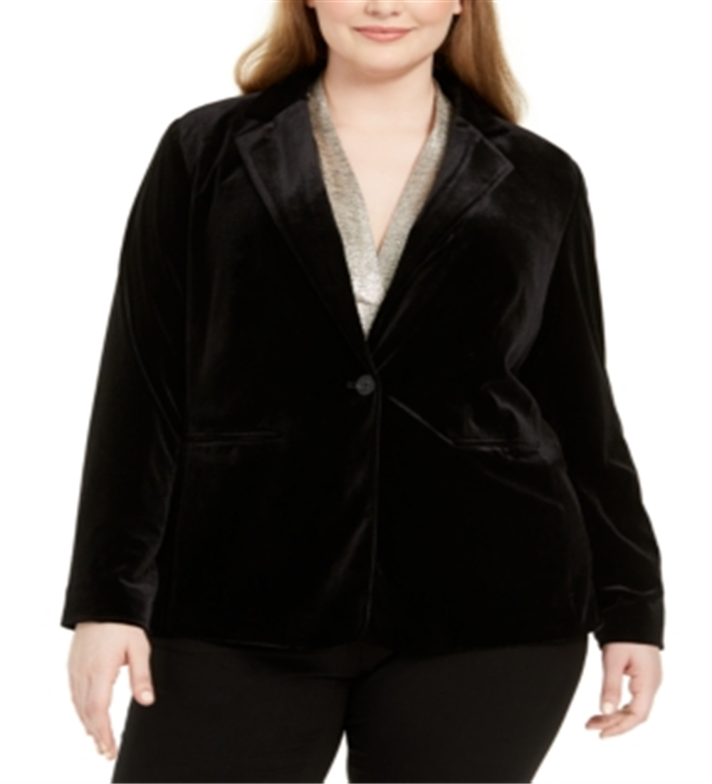 Calvin Klein Women's Plus Velvet One Button Blazer Black Size 14