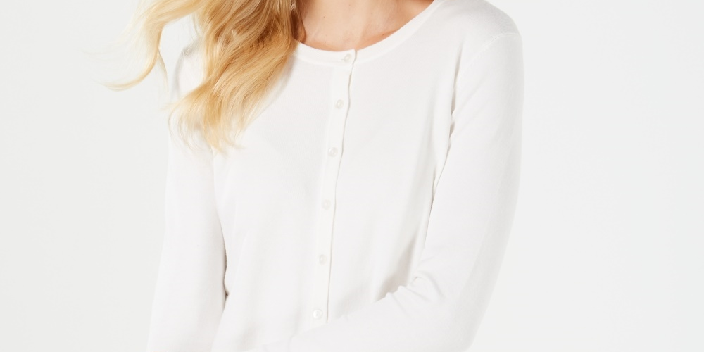 Charter Club Women's Long-Sleeve Button-Front Cardigan White Size X-Small