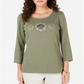 Karen Scott Women's Rhinestone-Embellished Cotton Top Green Size Petite X-Large