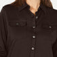 Karen Scott Women's Mixed-Media Button-Front Top Brown  Size Medium