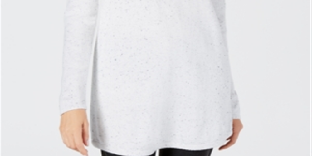 Karen Scott Women's Curved Hem Tunic Sweater White Size PSM