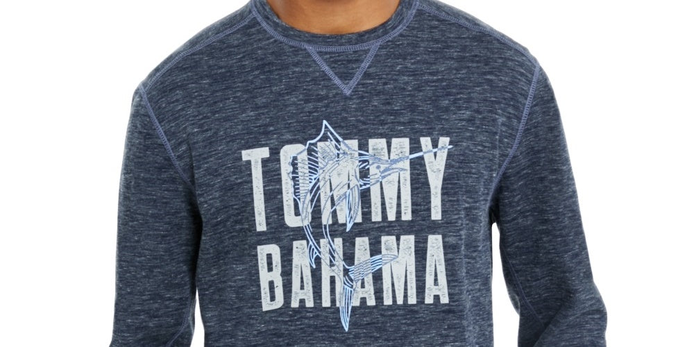 Tommy Bahama Men's Maritime Marlin Flip Classic-Fit Reversible Heathered Logo Sweatshirt Black Size X-Large