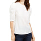 Leyden Women's Crushed Velvet Puff-Sleeve Top White Size Small