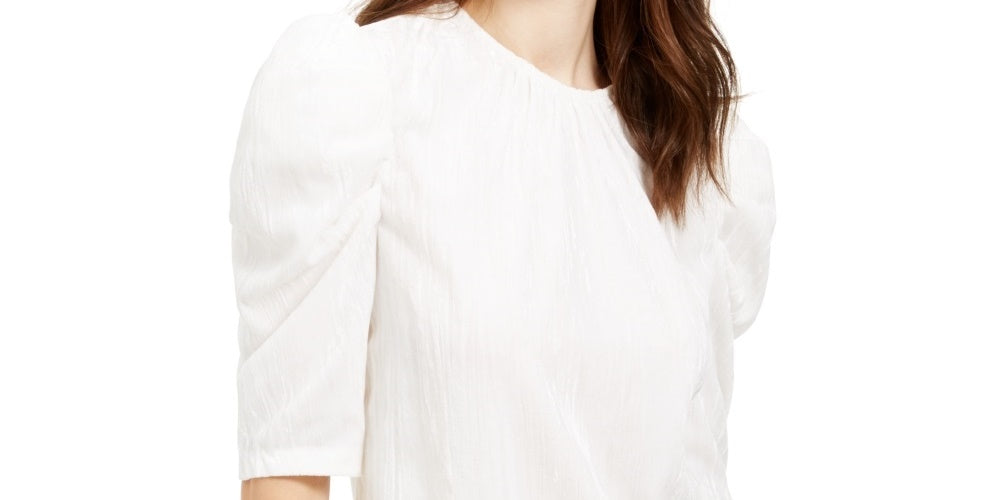 Leyden Women's Crushed Velvet Puff-Sleeve Top White Size Small