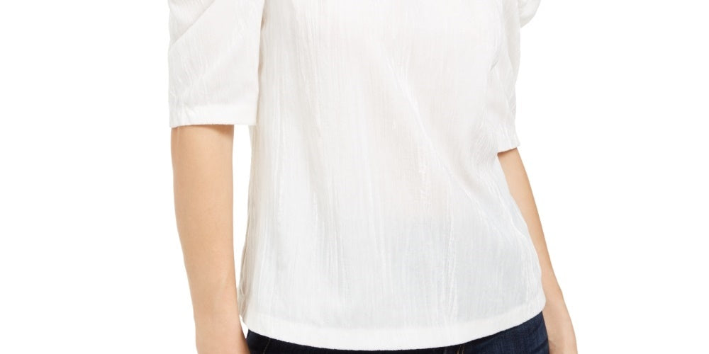 Leyden Women's Crushed Velvet Puff-Sleeve Top White Size Small