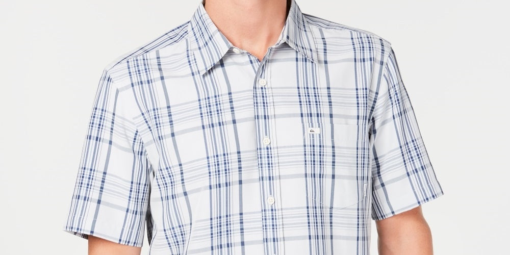 Quiksilver Men's Snap Jam Plaid Shirt Gray Size Medium