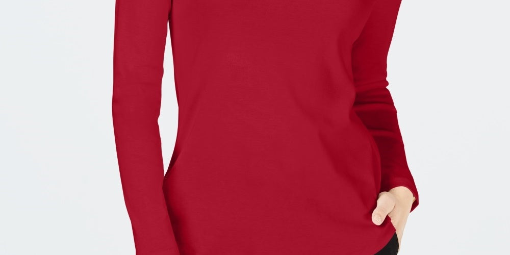 Charter Club Women's Cotton Mock-Neck Top  Medium Red Size X-Small