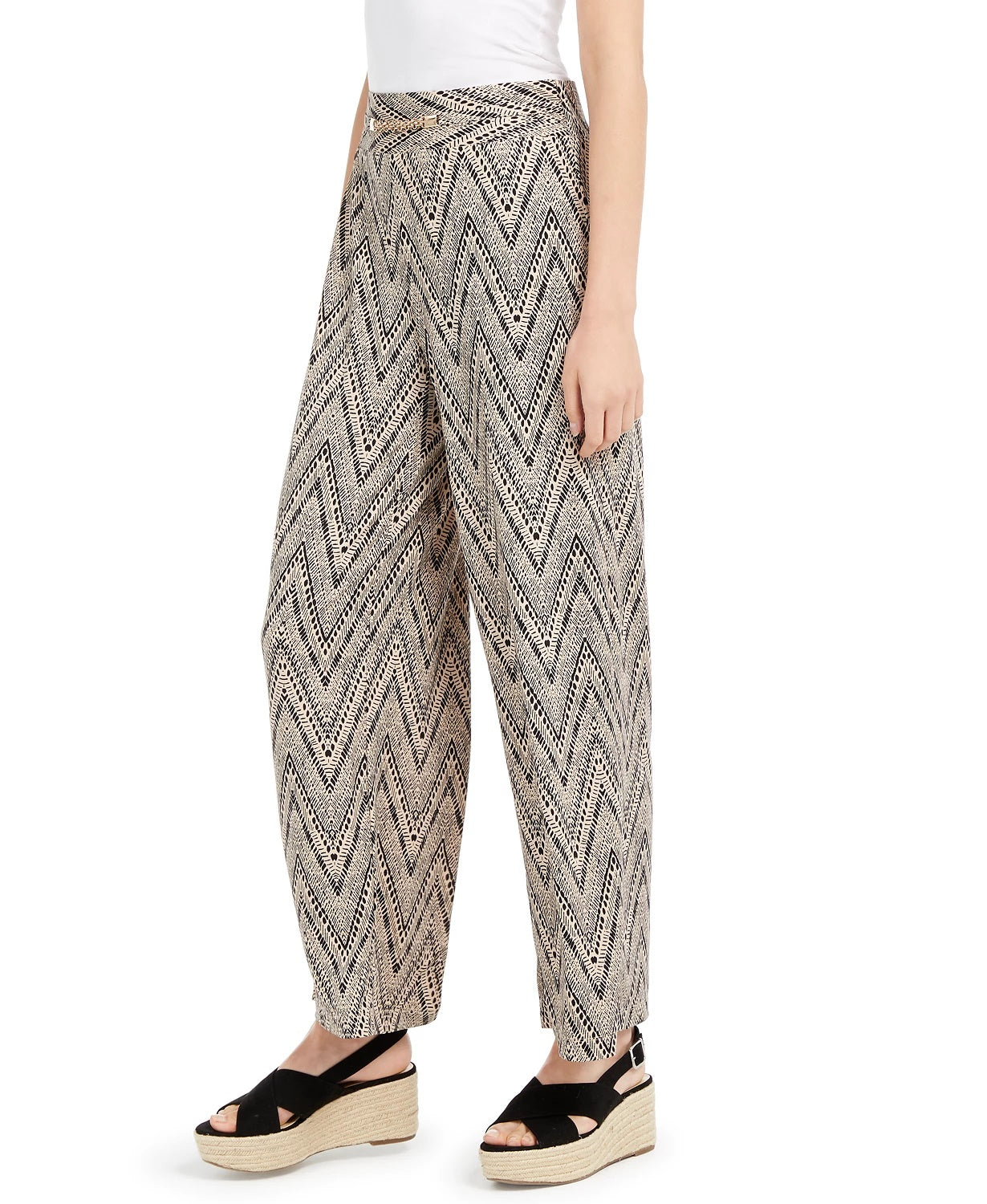 Ny Collection Women's Petite Hardware-Trim Printed Pants Beigekhaki Size Petite Medium