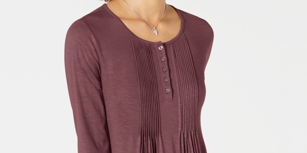 Style & Co Women's Long-Sleeve Pintuck Top  Purple Size Small