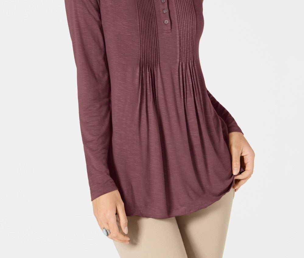 Style & Co Women's Long-Sleeve Pintuck Top  Purple Size Small