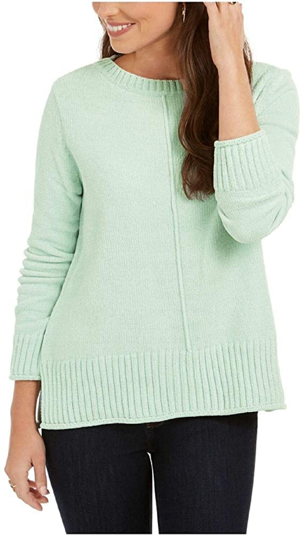 Style & Co Women's Textured Heather Long Sleeve Crew Neck Blouse Sweater Green Size X-Large
