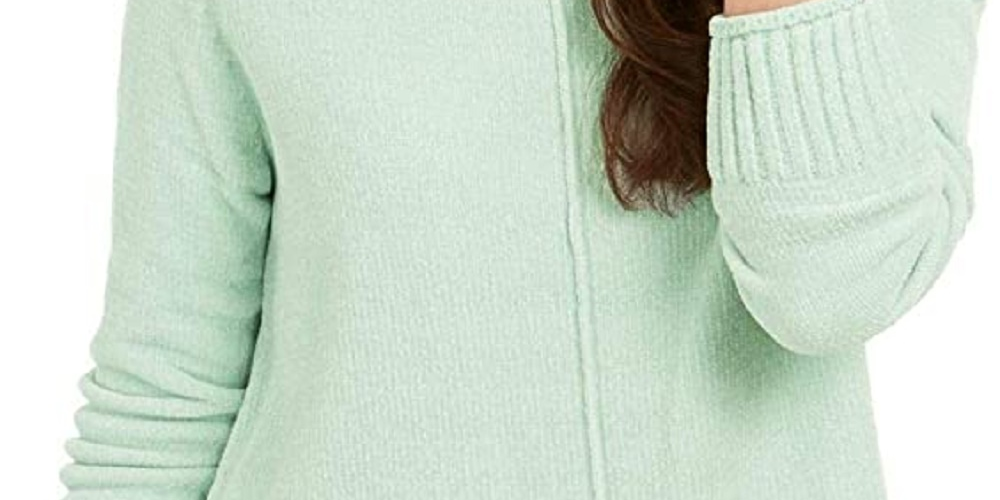 Style & Co Women's Textured Heather Long Sleeve Crew Neck Blouse Sweater Green Size X-Large